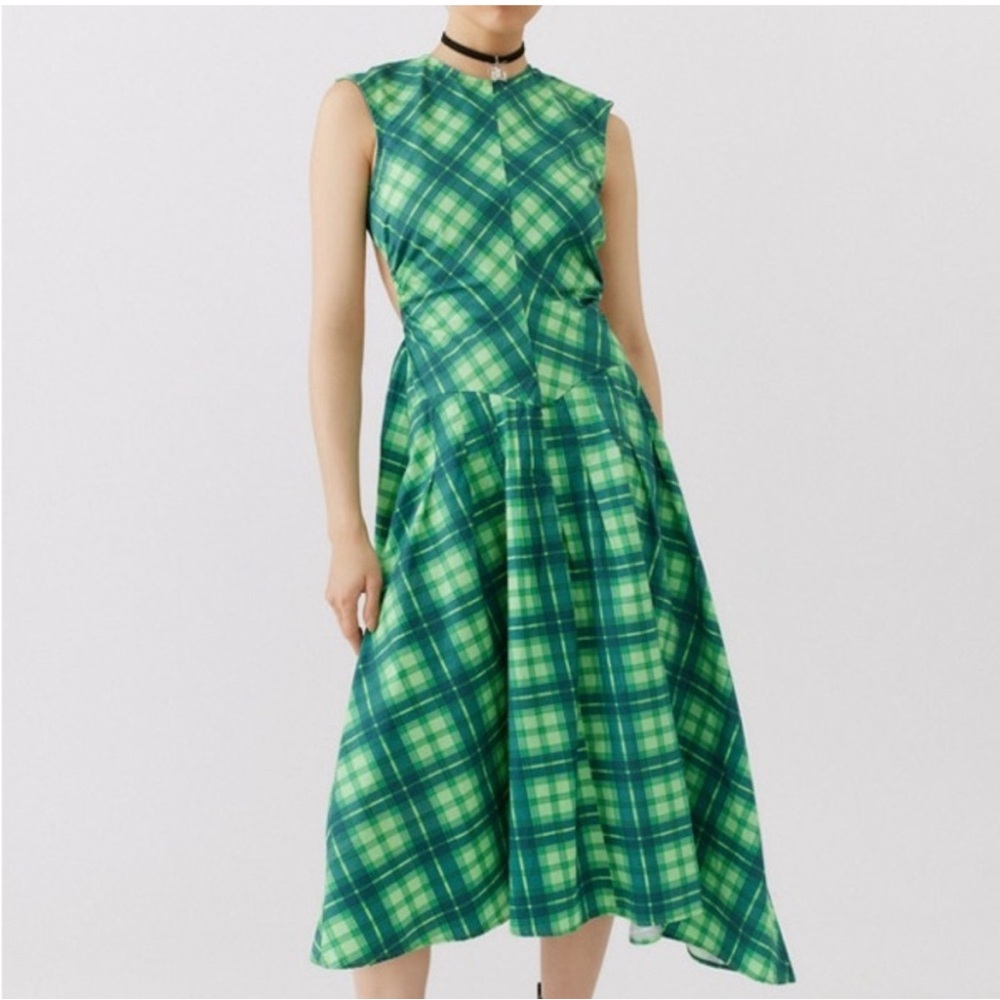 Green Plaid Sleeveless Dress